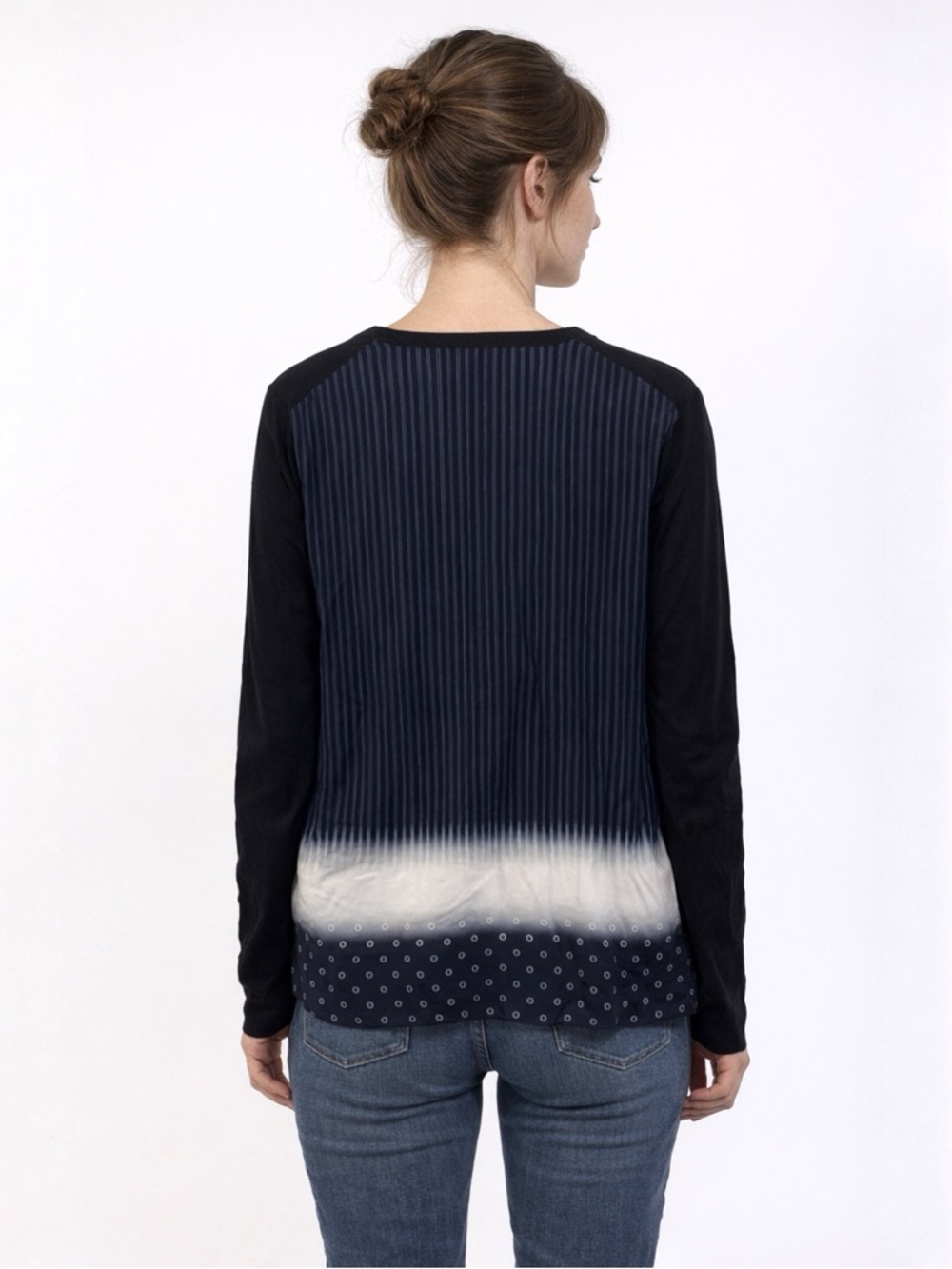Tory Burch Navy Stripes and Polka Dots Back Wool Silk Cardigan Sweater Size M